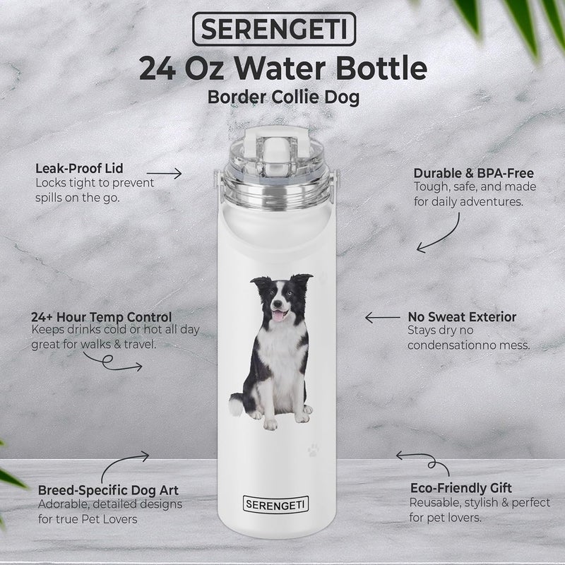 ES Pets SERENGETI 24 Oz Water Bottle Stainless Steel with Spill Proof Lid - Double walled Vacuum Insulated water flask - Realistic 3D Print of your favorite dog (Border Collie) - Image 3